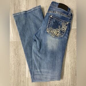 Shyanne women’s cowgirl embroidered pocket boot cut stretch denim jeans Sz 28R